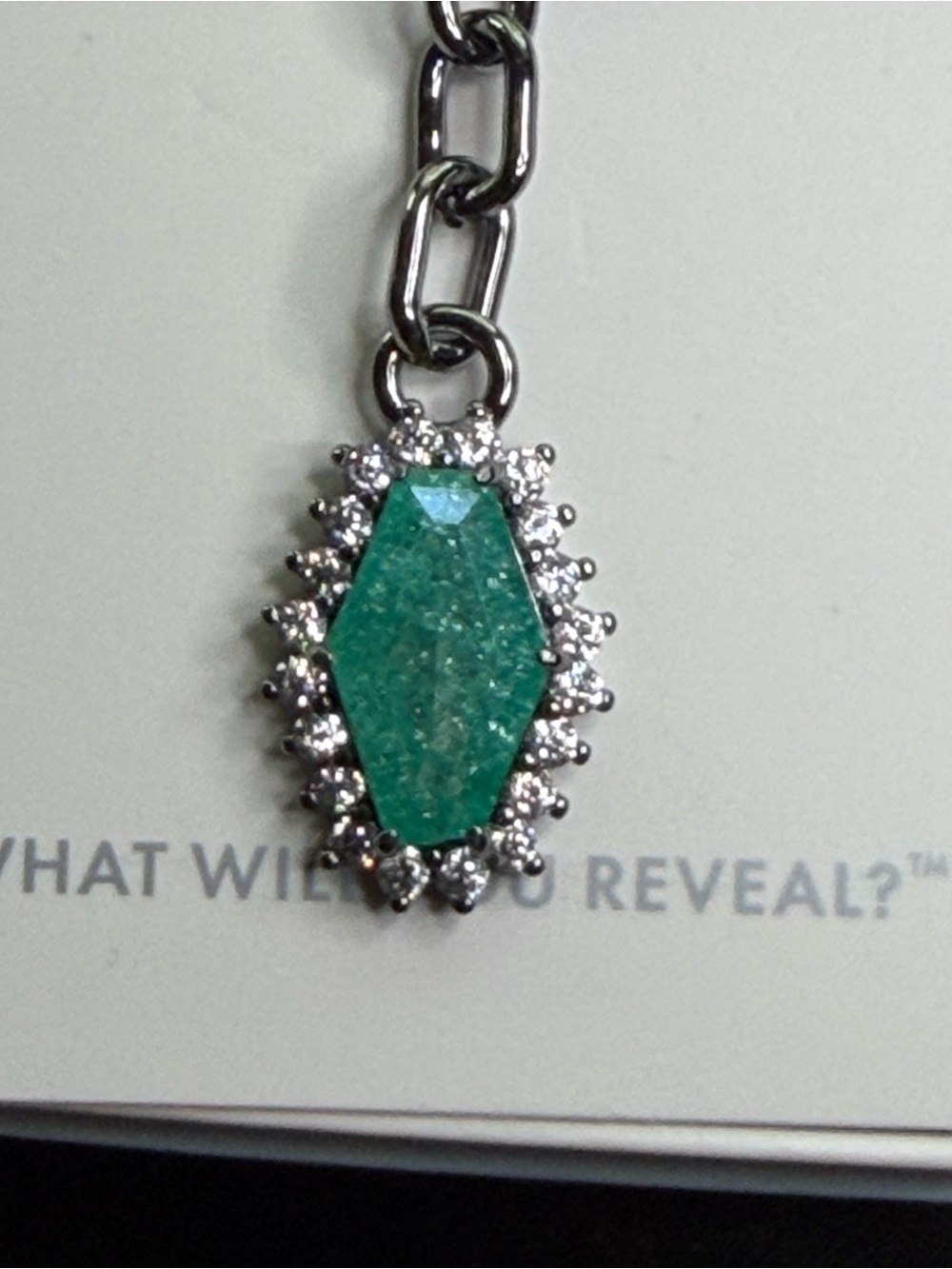 Hematite Necklace with Emerald Ice Hexagonal Druzy Pendant